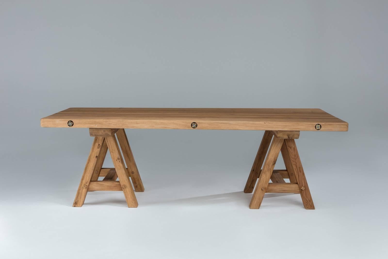 Chêne Table à tréteaux en chêne français sur mesure en vente