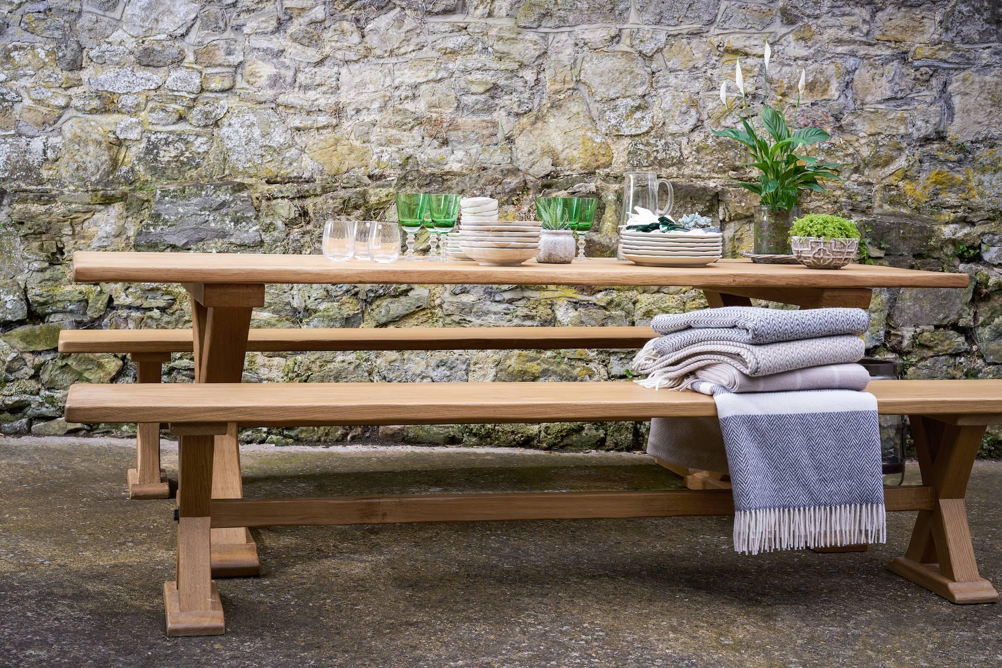 Arts and Crafts Bespoke French Oak X-Frame Table For Sale