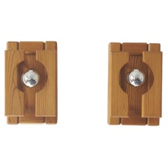Vintage Swedish Pine Wall Light, Set of 2