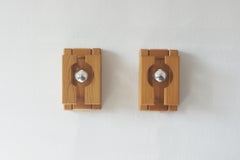 Vintage Swedish Pine Wall Light, Set of 2