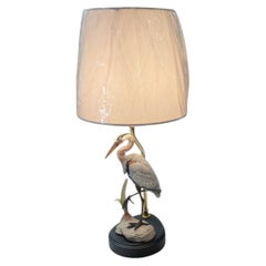Hand Painted Boehn Porcelain Heron Lamp with Shade