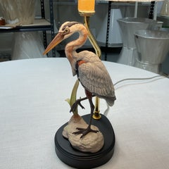 Hand Painted Boehn Porcelain Heron Lamp with Shade