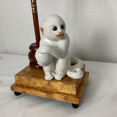 Italian Porcelain Monkey/Parisol Lamps with Gold leaf Bases