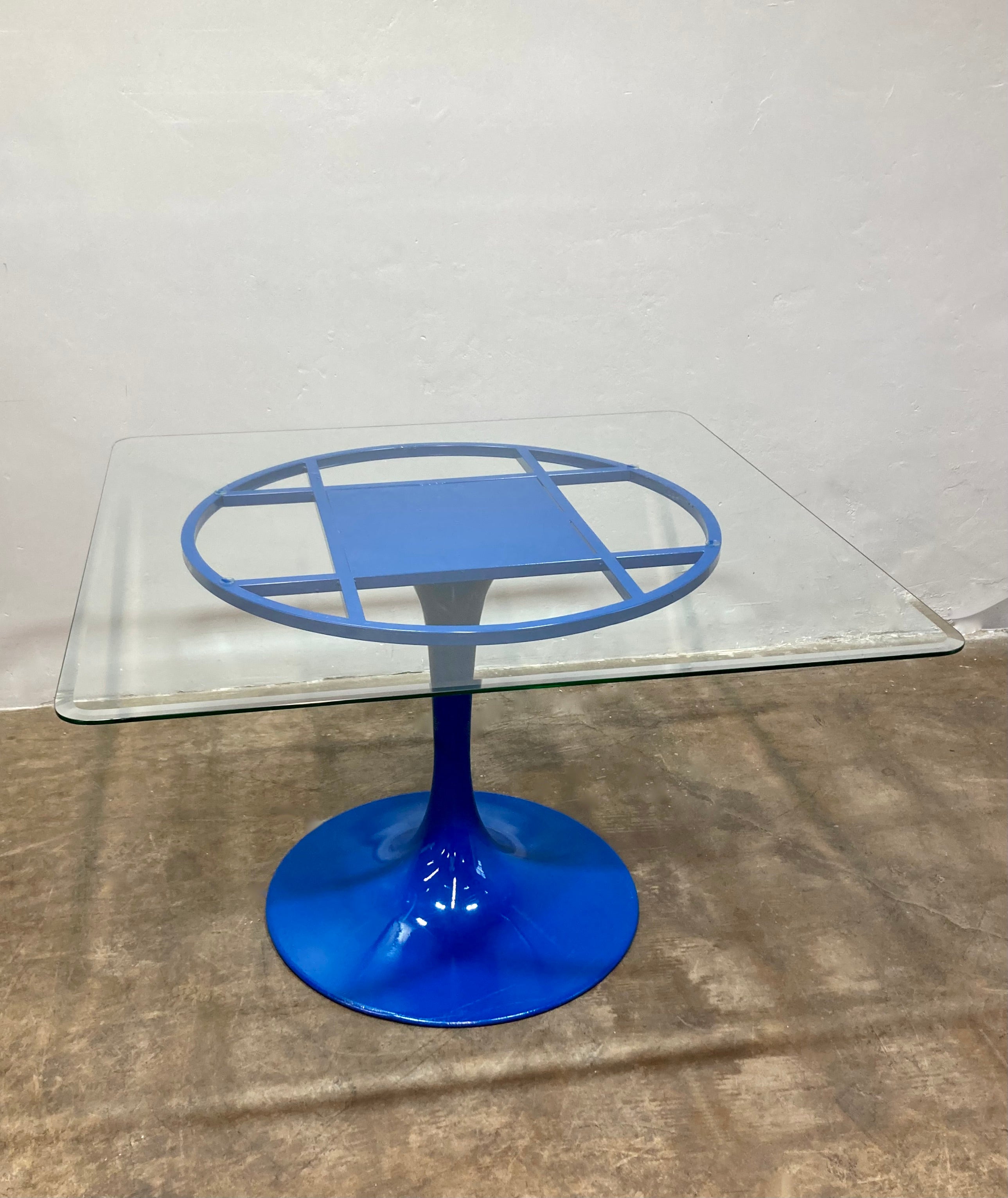 Vintage Steel Table, Powder-Coated in Sapphire Blue For Sale