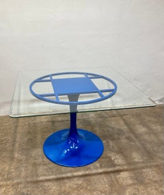 Vintage Steel Table, Powder-Coated in Sapphire Blue