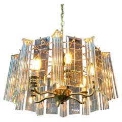 Mid-Century Brass and Glass Sciolari Style Chandelier