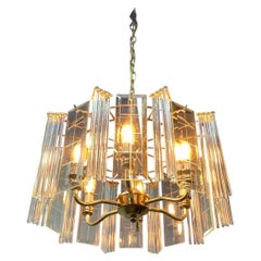 Mid-Century Brass and Glass Sciolari Style Chandelier