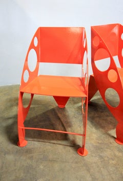 Post-Modernist Style Sculptural Steel Chairs, Orange Powder-Coat