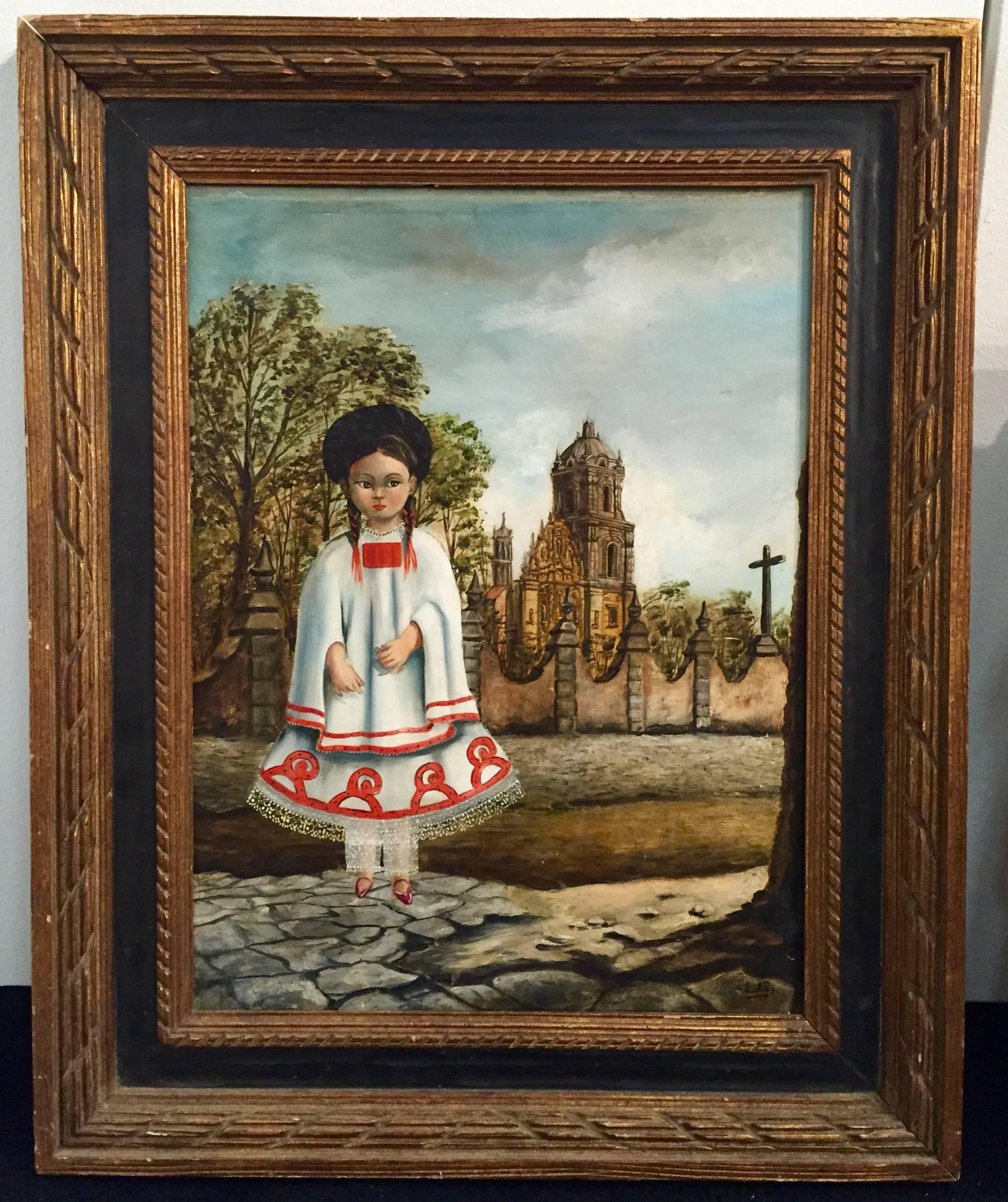 "Sunday Dress" Mexican Painting by Agapito Lebios For Sale