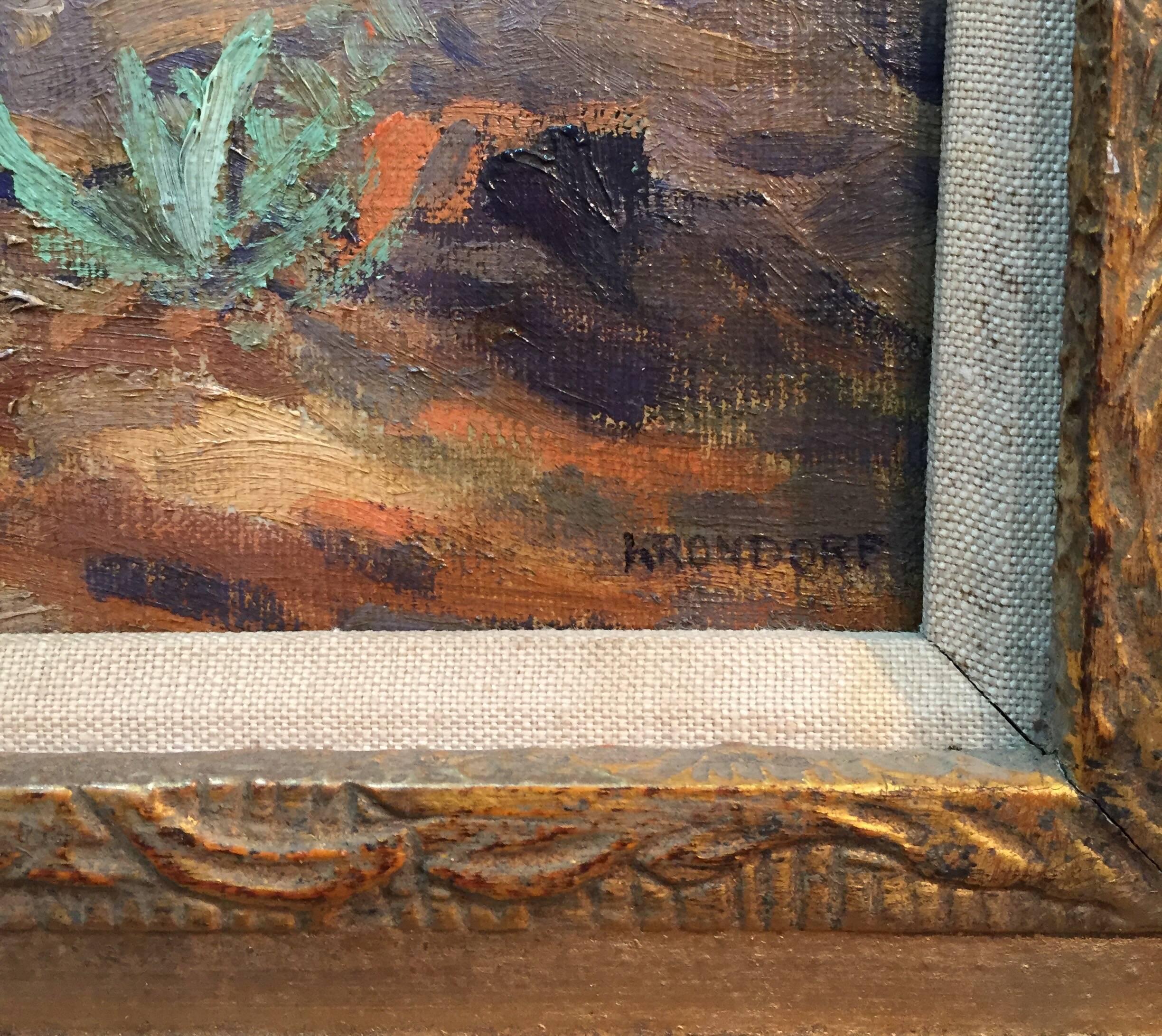 Oil on canvas, signed lower right, Krondorf. 

Most likely the original frame.