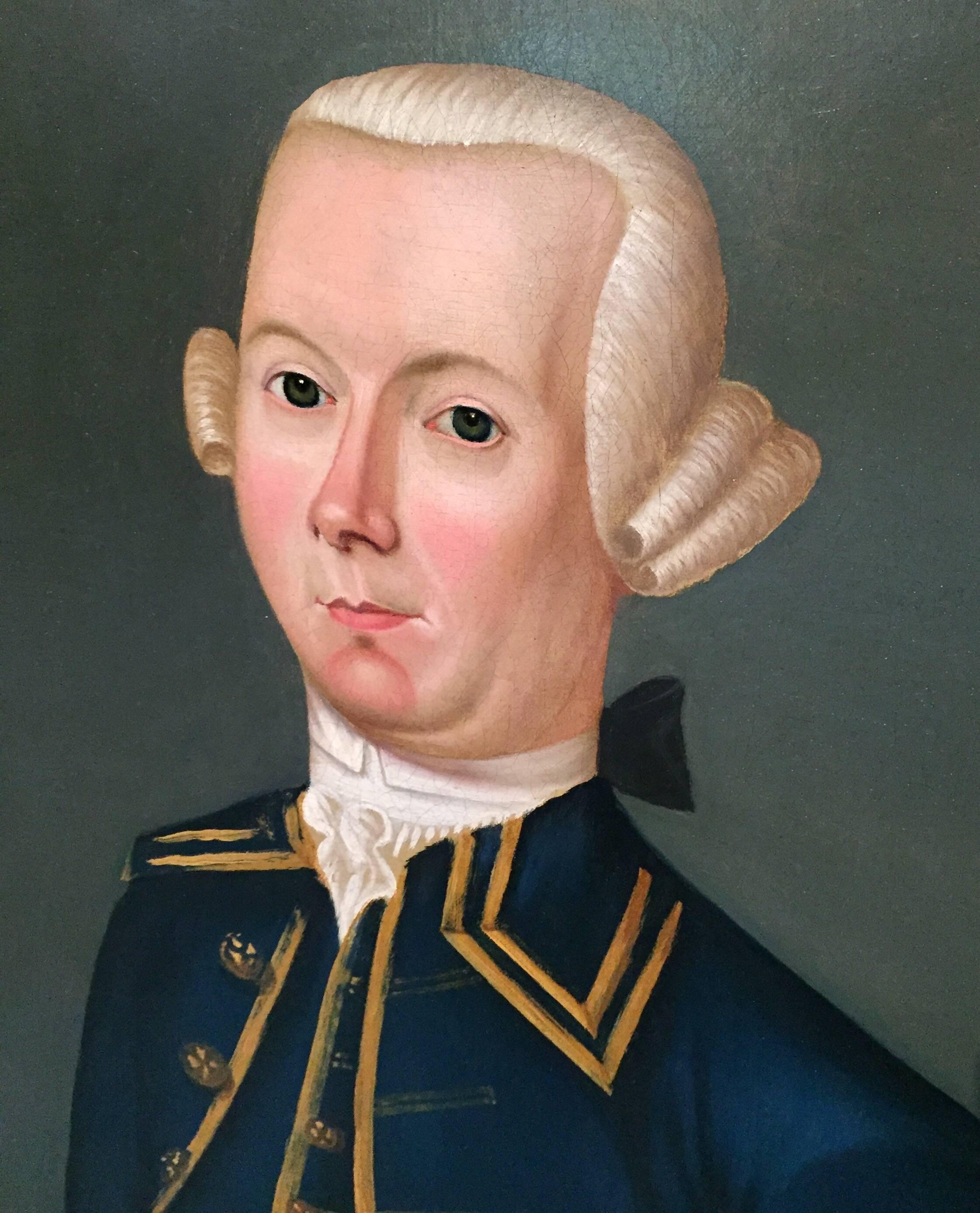 Folk Art American Period Portrait Painting of a Colonial Gentleman