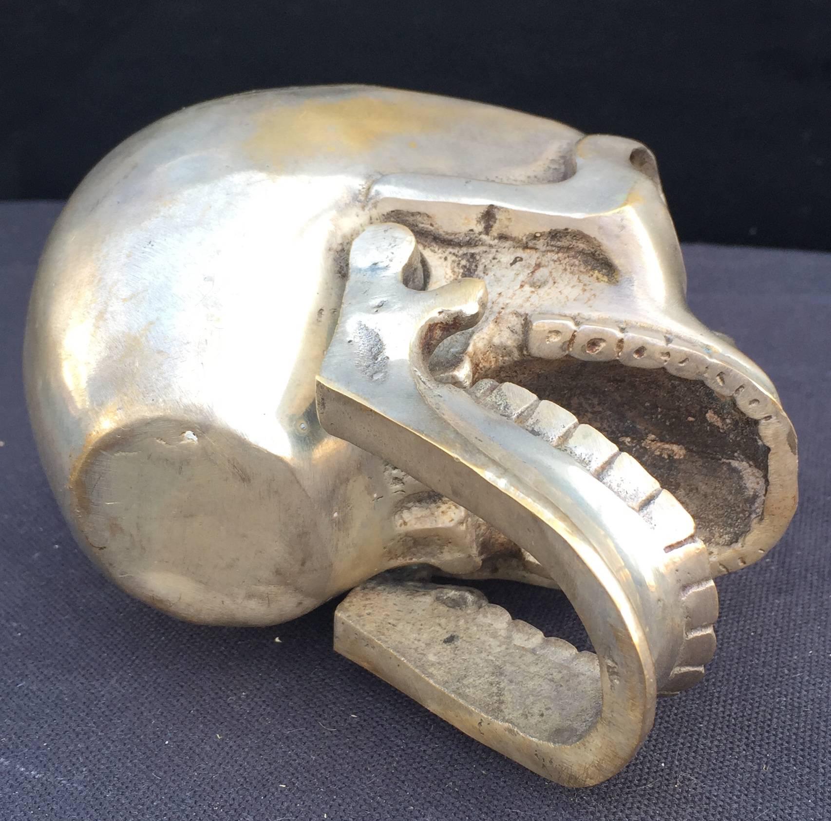 American Nickel over Brass Skull Sculpture with Hinged Mandible