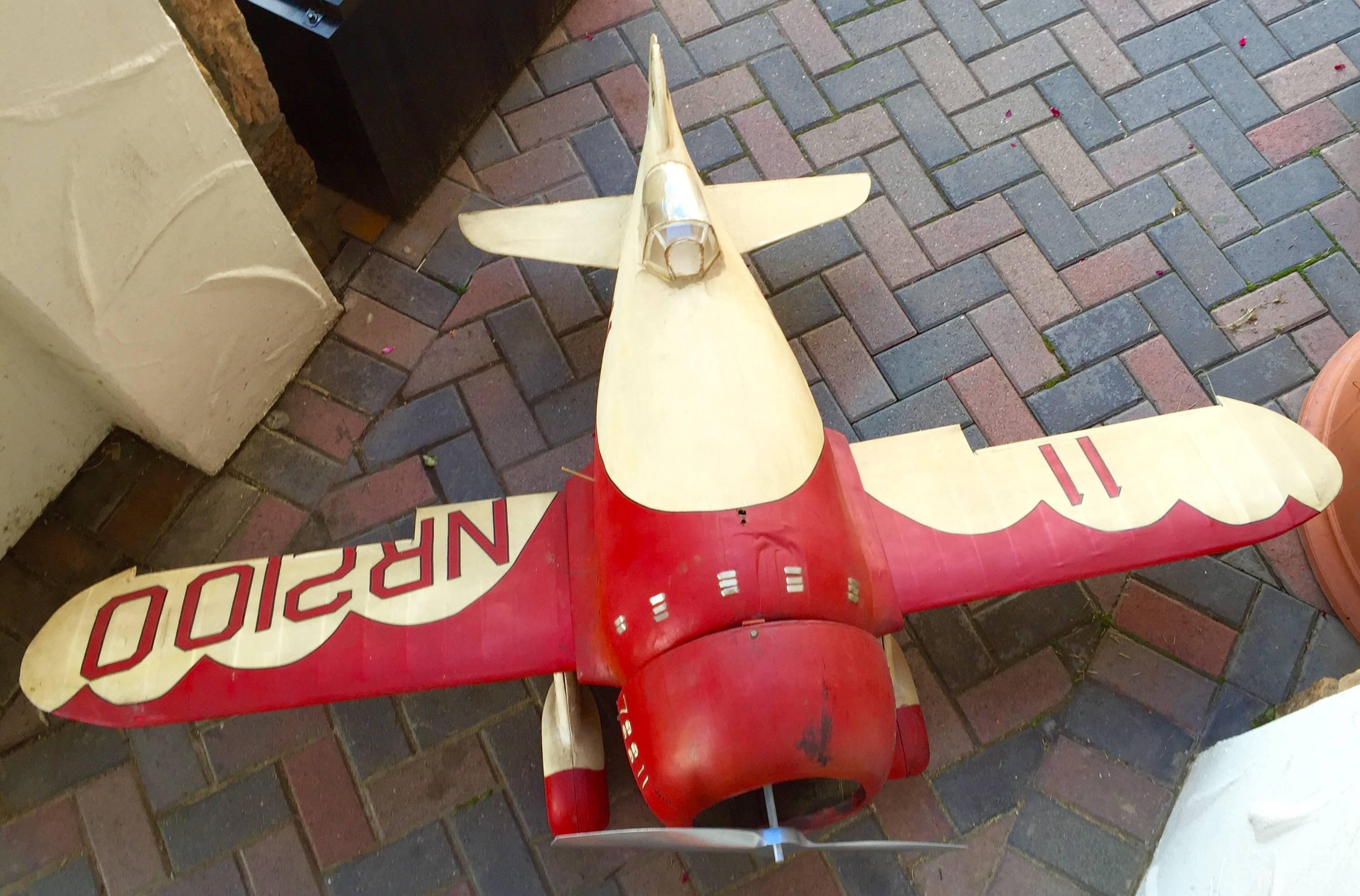 Folk Art Large 1940s Airplane Model Wood and Paper Gee Bee