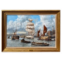 "A Busy Day on the Thames, London" Oil Painting by Barry Mason
