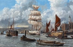 "A Busy Day on the Thames, London" Oil Painting by Barry Mason