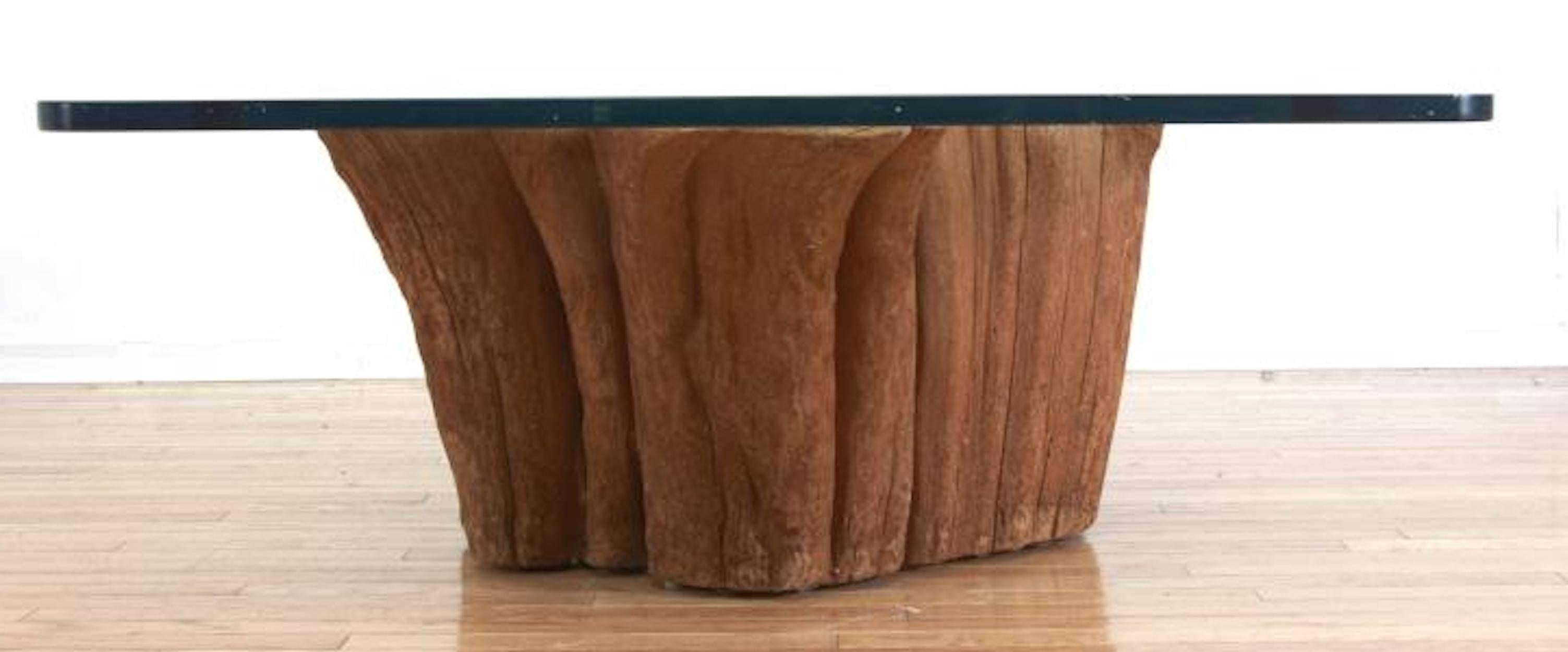 Organic Modern Redwood Trunk Coffee Table with Glass Top