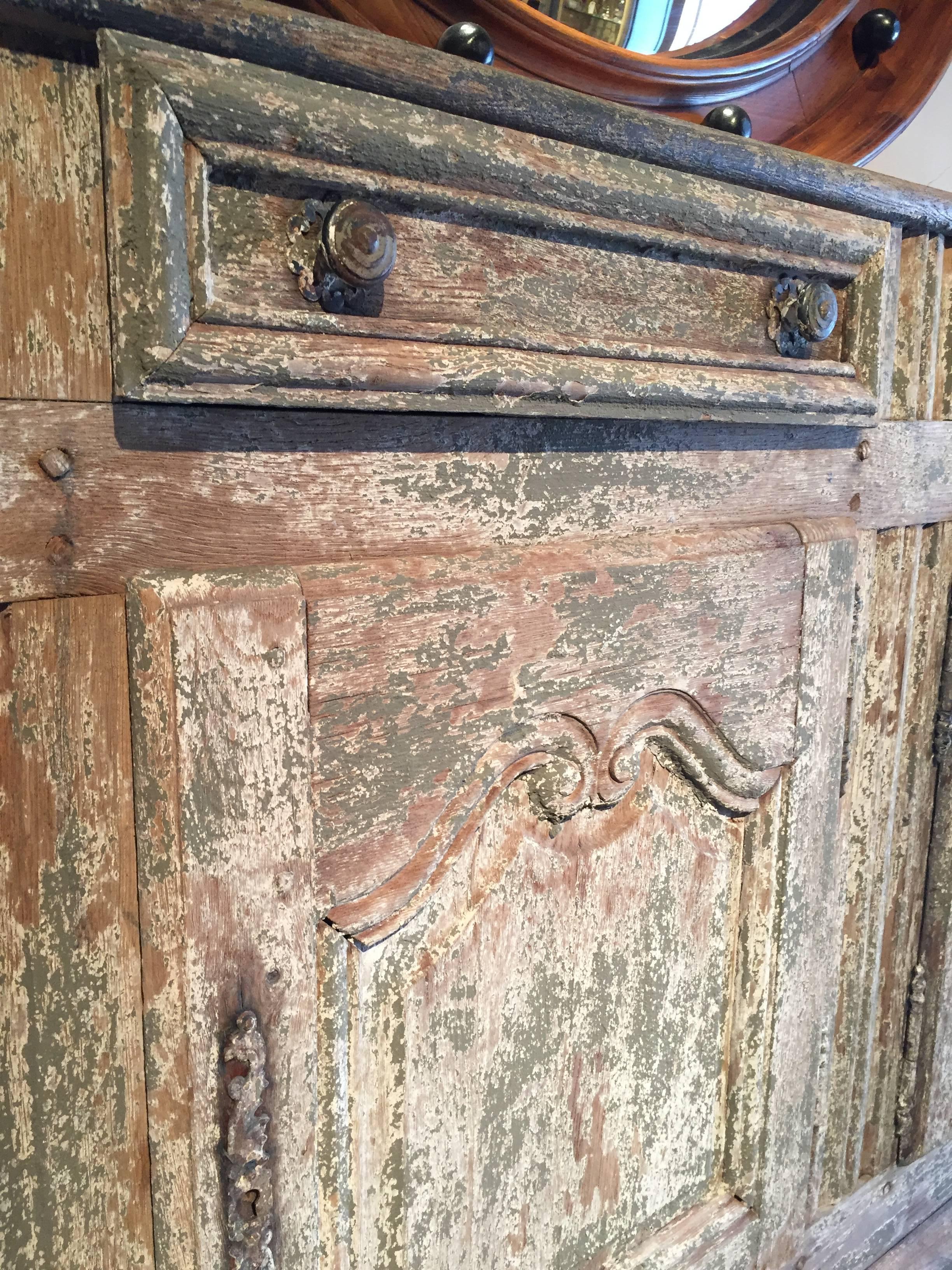 French Provincial Substantial French 19th Century Enfilade with Scraped Grey Paint