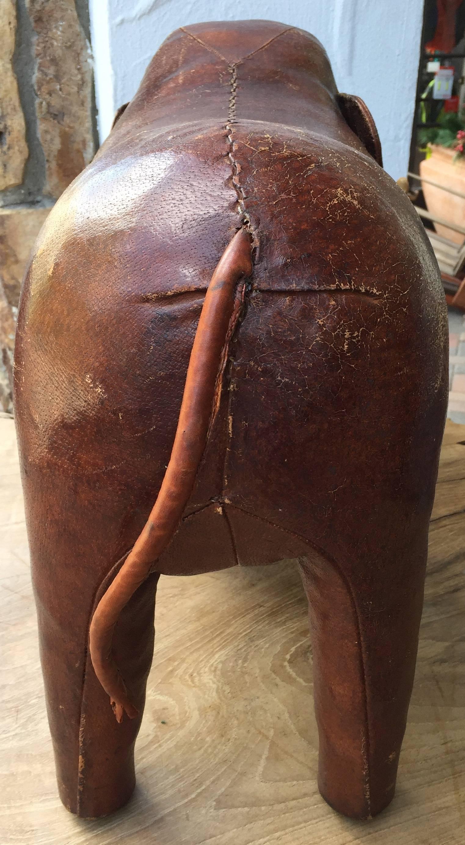 Mid-Century Modern Leather Elephant Footstool by Omersa for Abercrombie