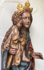 Polychrome Painted Wood Carved Figure of Mary and Jesus