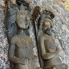 Folky and Rare Elizabethan Period Figurative Carved Oak Corbels