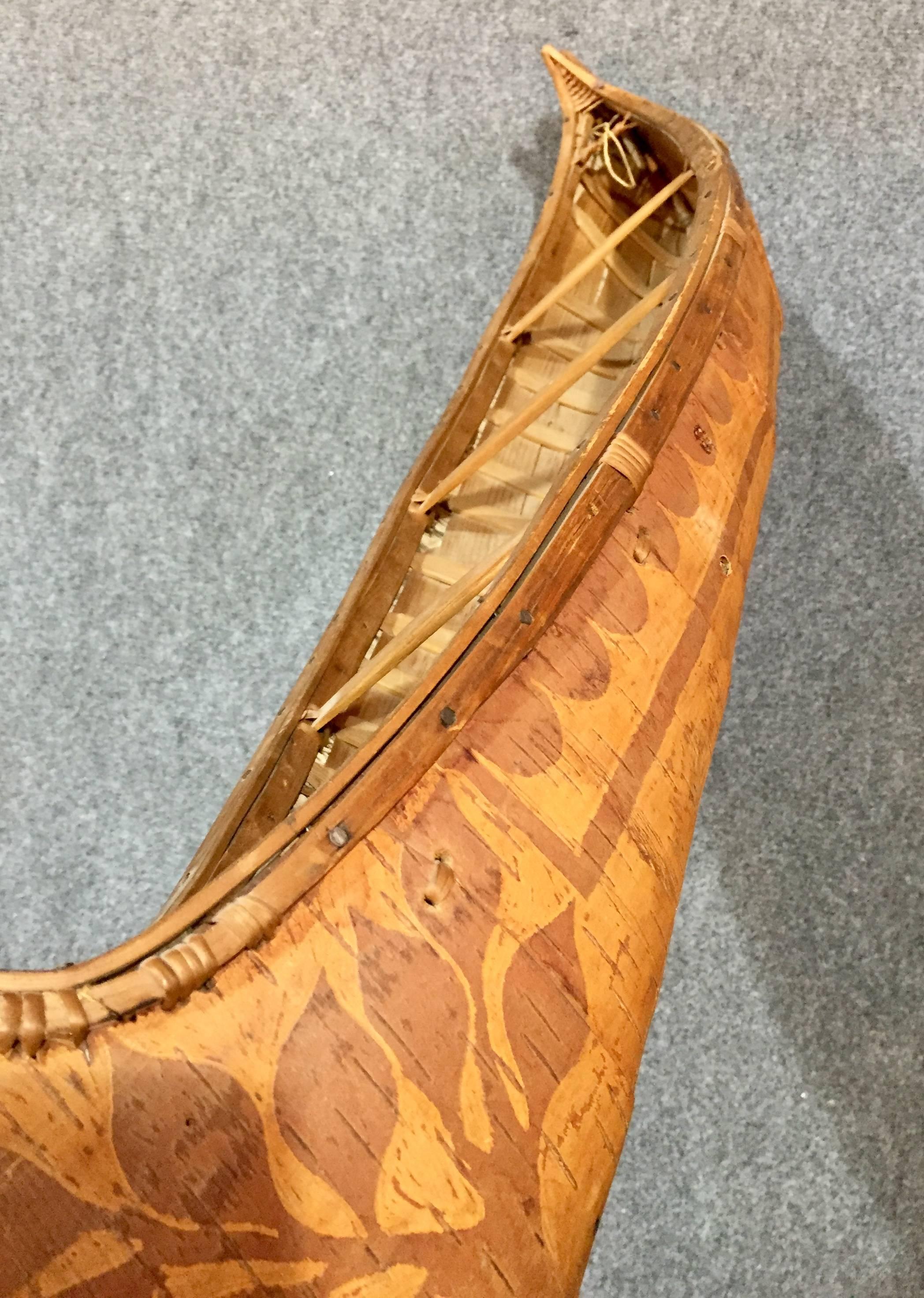 Folk Art Birch Canoe Model, 1930s Maine