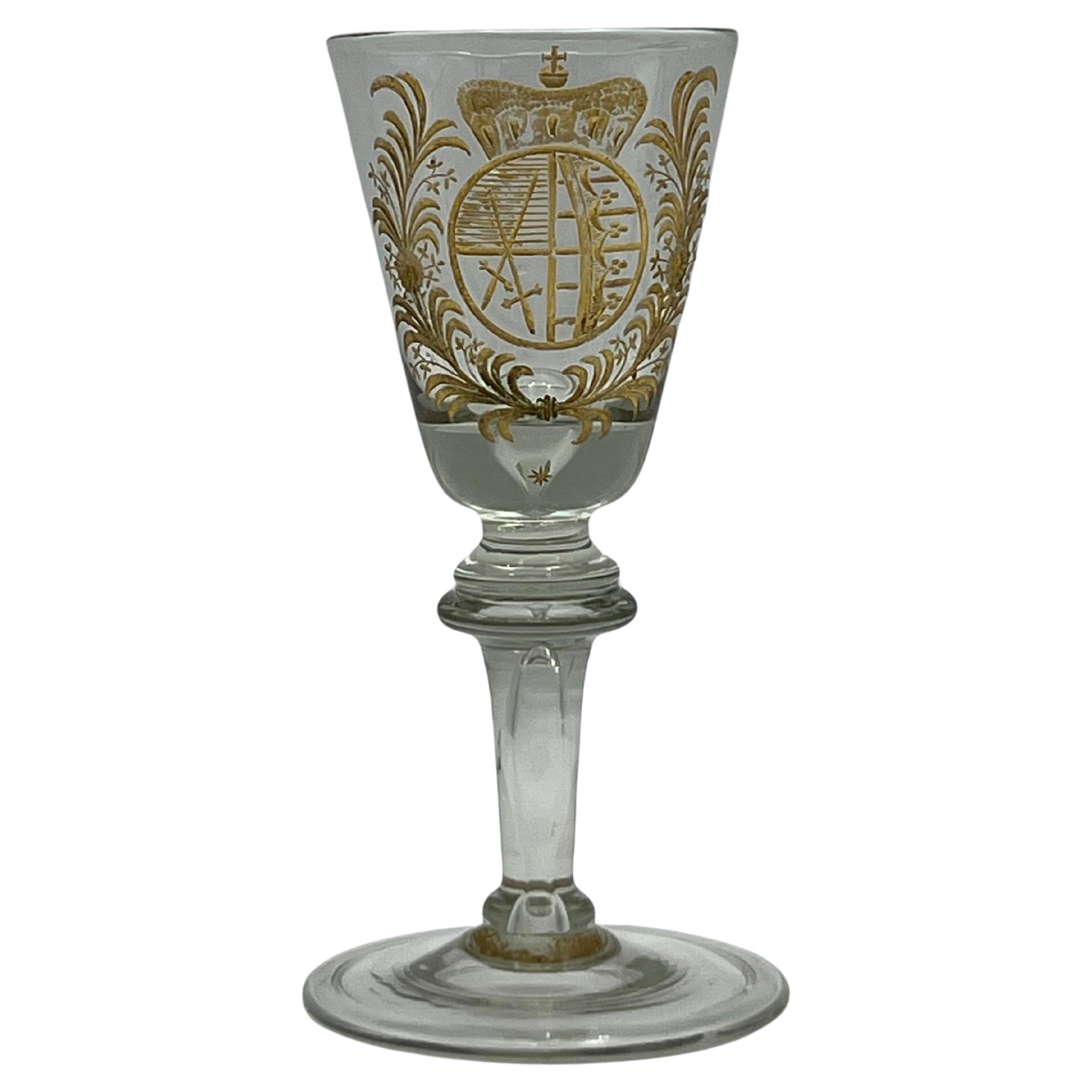 Antique 1700s Wine Glass with Engraving - Coat of arms