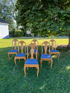 Set di 8 sedie da pranzo in stile rococò, legno di betulla, XIX secolo