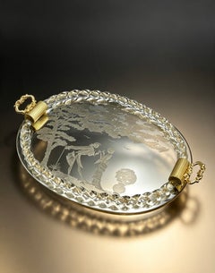 Murano Venetian Twisted Glass Rope Mirror-Engraved Vanity Tray, Ercole Barovier