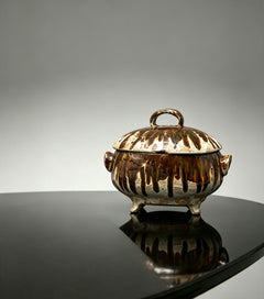 Grande zuppiera artistica da studio con coperchio, realizzata a mano, di Aase Lommerud, 1978, Norvegia