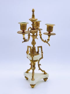 1800s Louis XVI Candelabra, Gold Gilded Brass / Bronze and Marble