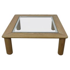 1980s Square Coffee Table in Solid Oak and Glass, Scarpa Style