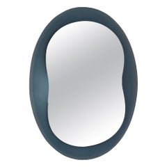 Italian Oval Blue Glass Mirror in the Style of Veca, 1970s
