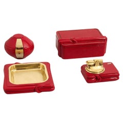 1970s Italian Red Glazed Ceramic and Brass Smoker Set Smoking hode decor