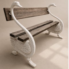 Cast Iron and Wood Swan Bench Garden, France, 1950 circa