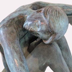 1950s French Sculptural Bronze Female Nude Coffee Table with Glass Top