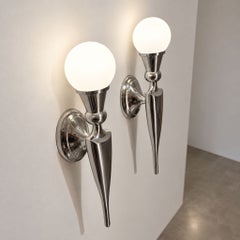 Pair of Art Deco Sconces Metal and Glass Wall Lights, France