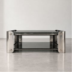 1970s Italian Smoked Glass Chrome Coffee Table, Space Age Design