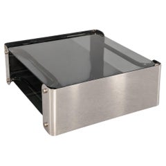 1970s Italian Smoked Glass Chrome Coffee Table, Space Age Design