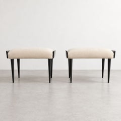 Pair of Italian Mid-Century Modern Stools wood and velvet, Ico Parisi Style