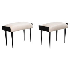 Pair of Italian Mid-Century Modern Stools wood and velvet, Ico Parisi Style