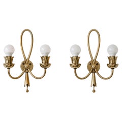 Pair of Mid-Century Modern Brass Wall Lights by Angelo Lelii for Arredoluce, 40s