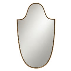 Large 1950s Italian Brass Shield Wall Mirror in the Style of Gio Ponti