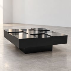 1970s Italian Square Black Lacquer and Steel Coffee Table by Willy Rizzo