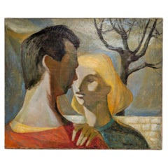 Maurice Stoppani, Vintage-Gemälde im französischen Kubismus-Stil, 1955