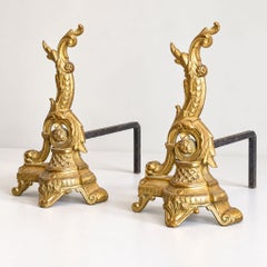 Pair of Late 19th Century Italian Iron Gilt Bronze Andirons style Louis Philippe