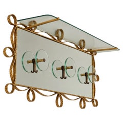 1950s Italian Wall Mirror Glass Coat Rack by Pier Luigi Colli for Cristal Art