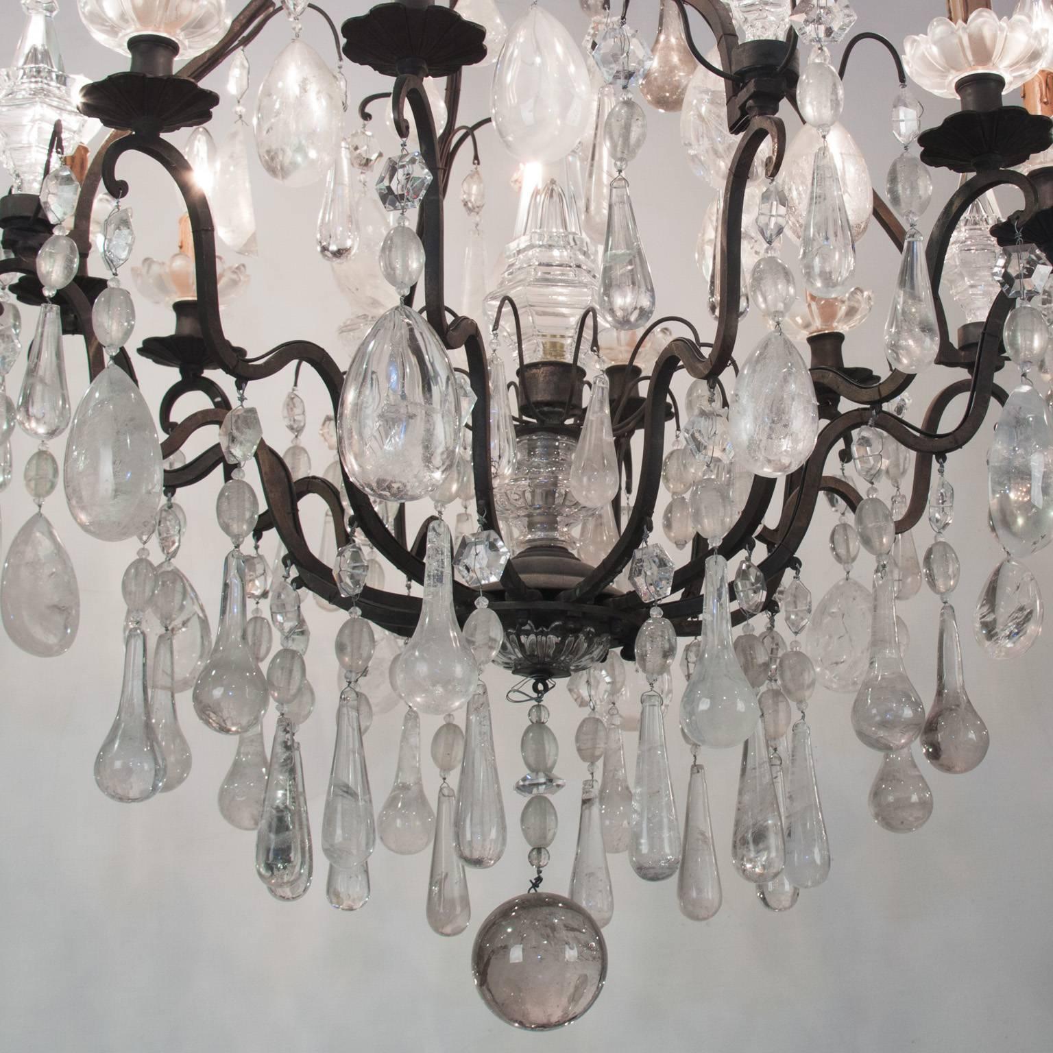Beautiful 19th century bronze chandelier with rock crystal.