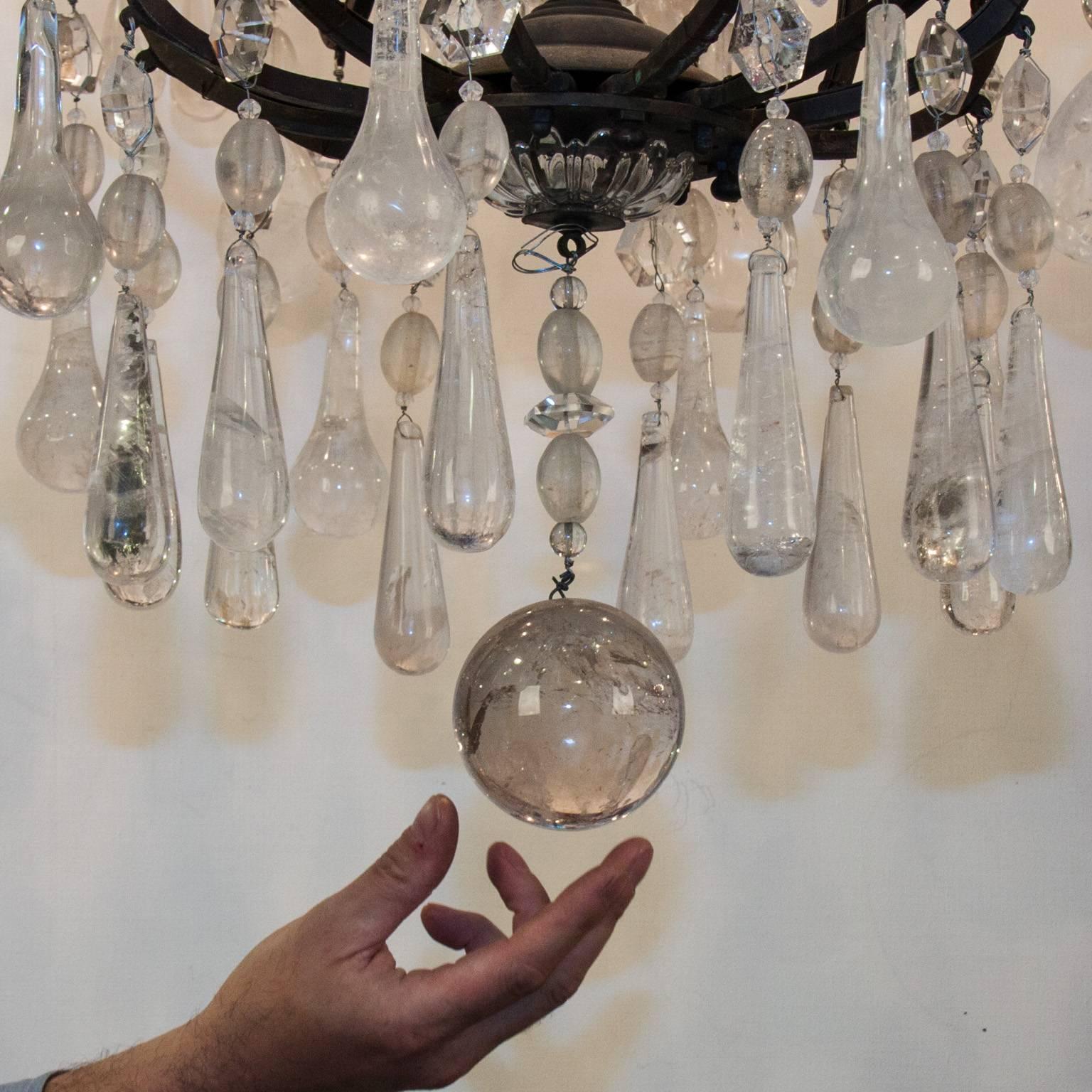 19th Century Bronze Chandelier with Rock Crystal In Good Condition In Esbeek, NL