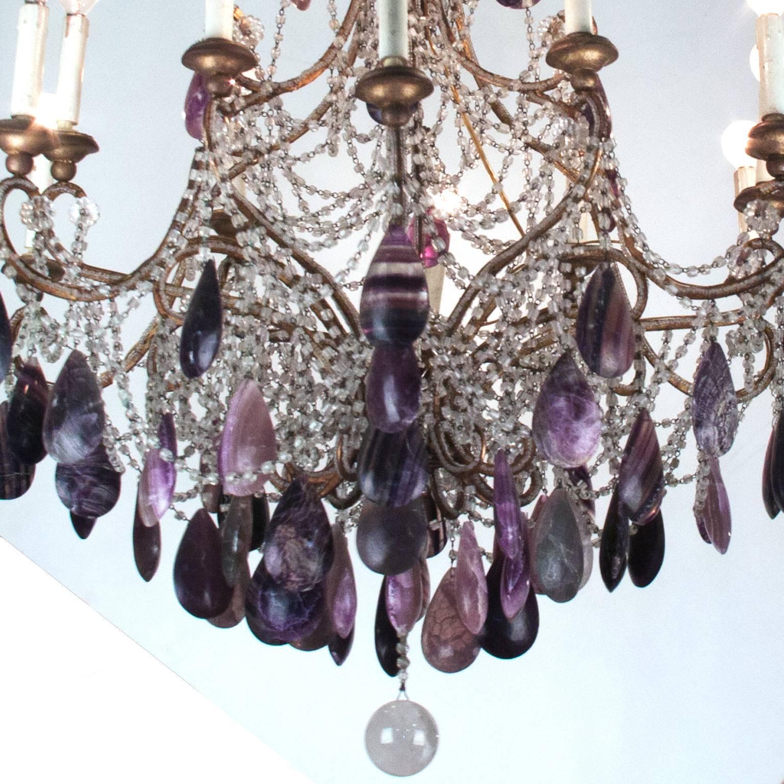 19th Century Bronze Chandelier with Blue John Stones and Glass In Good Condition In Esbeek, NL