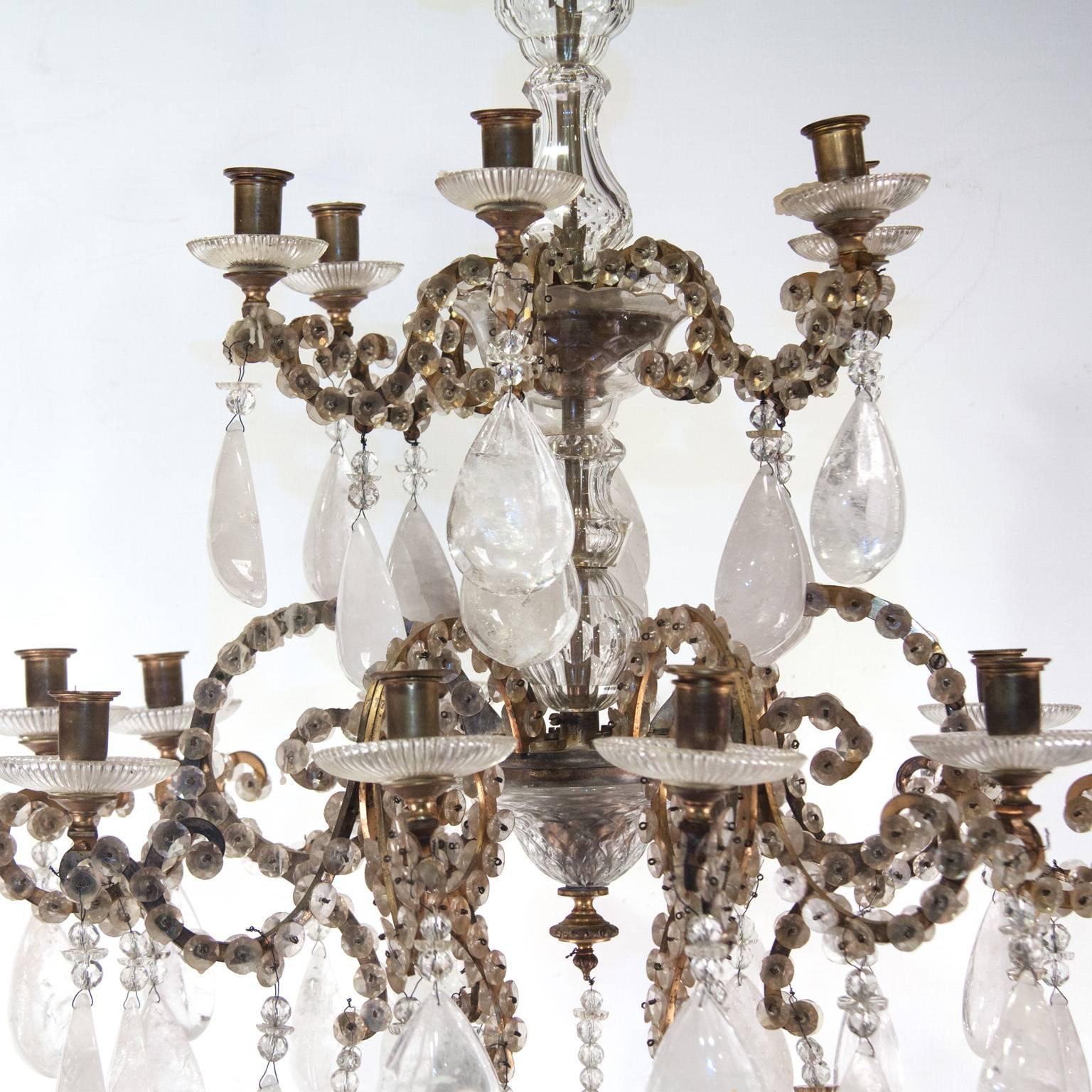 French bronze chandelier of rock crystal and glass,
19th century.